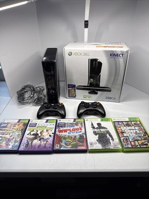 Xbox 360 250GB Original Box! Kinect Console Bundle With 5 Games 2 Controllers.