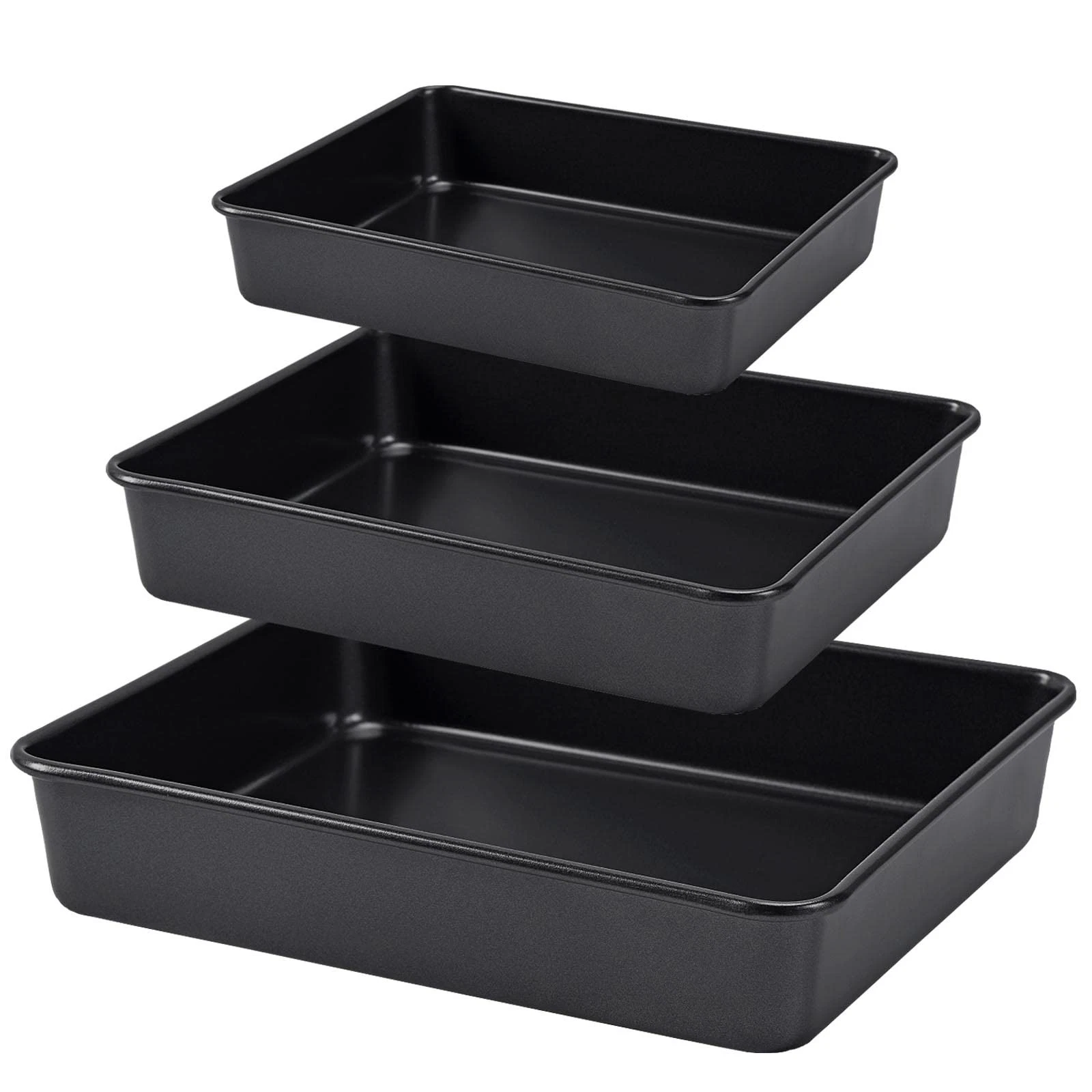 CAMOFOXIN Nonstick Roasting Pan, Deep Baking Pan Set, Large Cake Black
