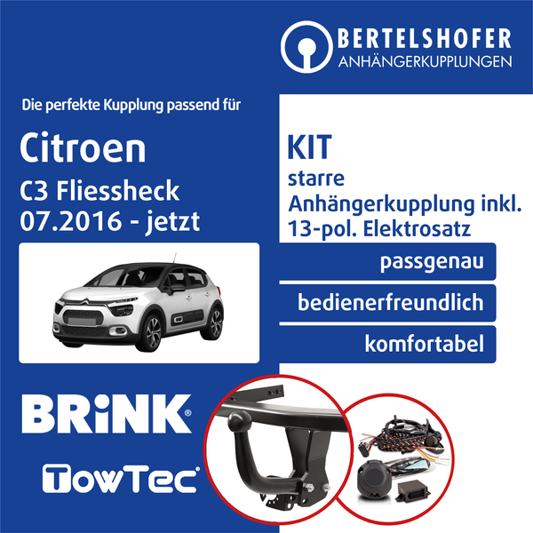 FüR Citroen C3 Fliessheck III Typ SX 07.2016-Jetzt AHK Starr +13Pol Spez E-Satz-image