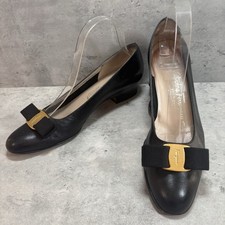 Salvatore Ferragamo Vara Leather Boutique Lillaz Bow Shoes Black Womens 7.5AAAA