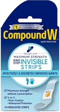 Compound W Maximum Strength One Step Invisible Wart Remover Strips, 14 Count