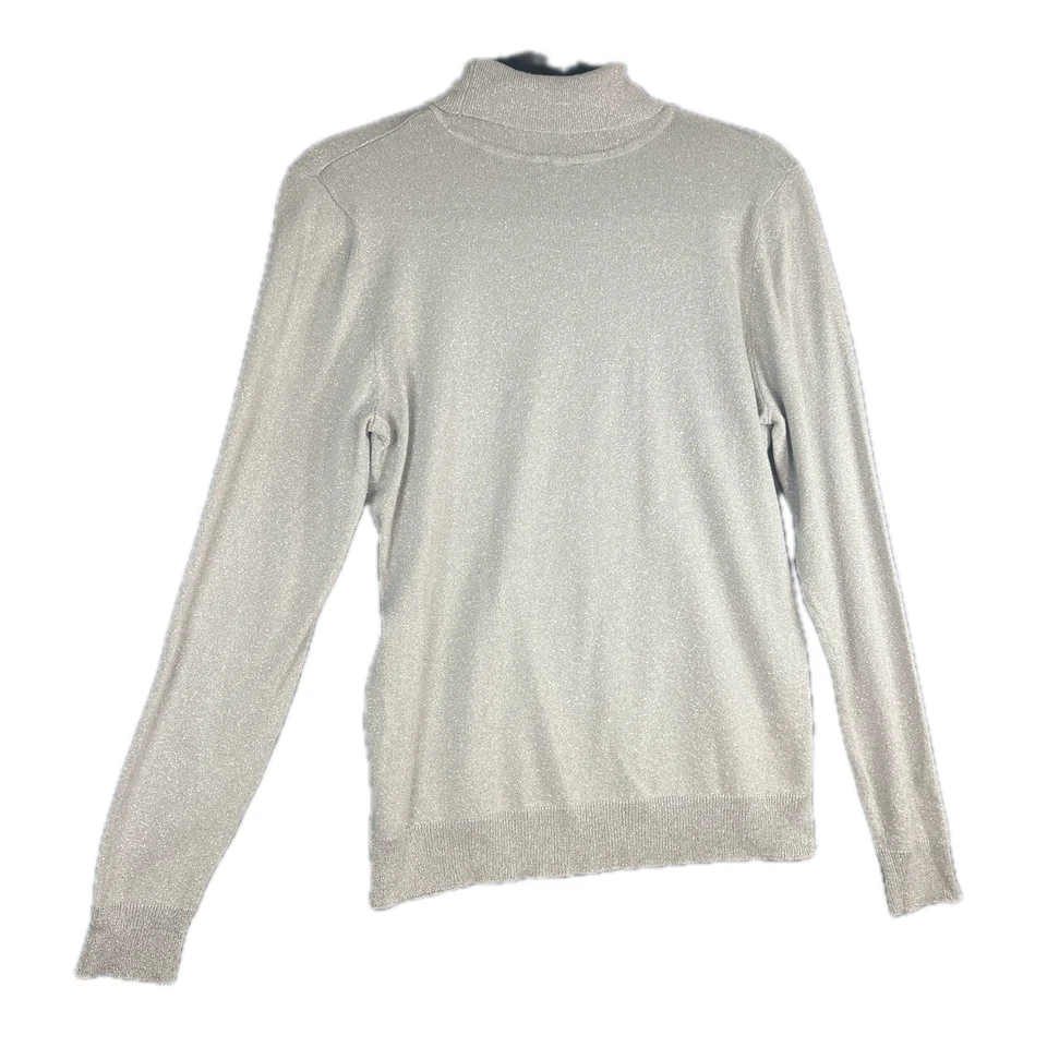 Suéter ligero de vacaciones para mujer talla L plateado metálico manga larga cuello alto Foto 2 de 4