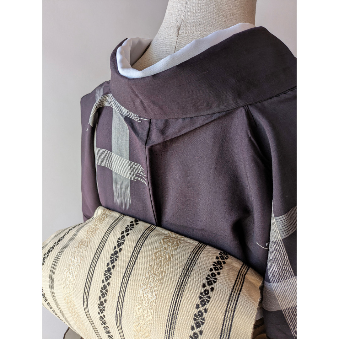 Kimono Small Pattern Pongee Deep Purple Silk Comb… - image 5