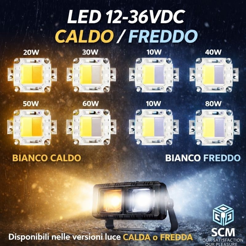 ricambio faro LED chip COB singolo bianco freddo caldo driver 12V 30V 36V
