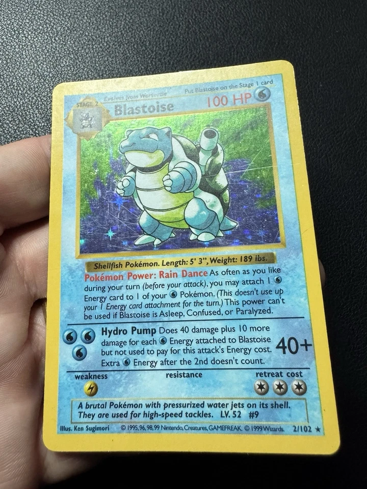Blastoise 2/102 Holo Shadowless 1999 Base Set Pokemon Card TCG SLIGHT CREASE - Image 3 of 4