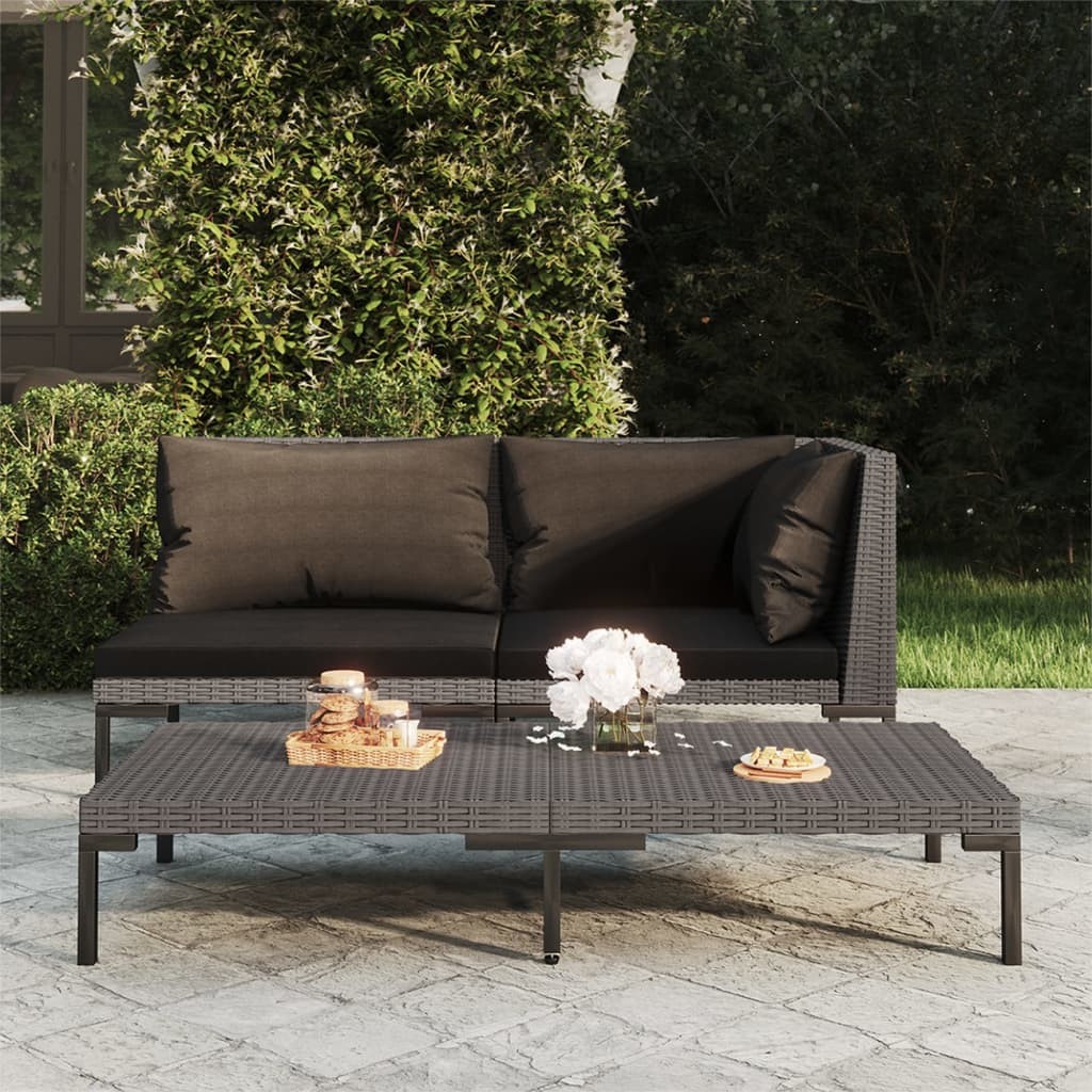 vidaXL Gartensofa mit Kissen Halbrundes Poly Rattan