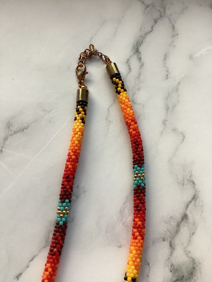Multi Colored Red Orange Black Seed Bead Necklace 17