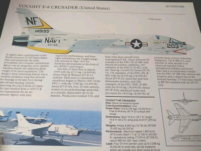 Vought Crusader F-8 F 8 Aircraft Picture Out of Print Article Spec Sheet  