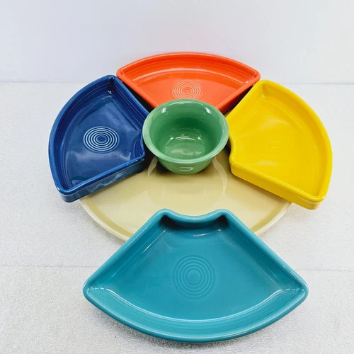 FIESTA 6 pc ENTERTAINING omni relish SET ivory 12" PIZZA meadow bouillon NEW