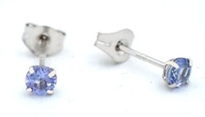 LAB TANZANITE 0.42 Cts STUD EARRINGS 14K WHITE GOLD -3mm Brand New - Made in USA