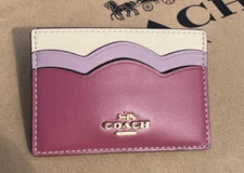 Coach CW923 Petal Pebble Calf, Smooth Leather Slim Card Case Lt Raspberry Multi