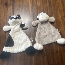 2 Demdaco Lovey Monkey Panda Bear Plush Toy Security Blanket Rattle Very Soft