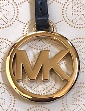 MICHAEL KORS GOLD HARDWARE MK LOGO CHARM NAVY BLUE LEATHER HANDBAG FOB Hang Tag