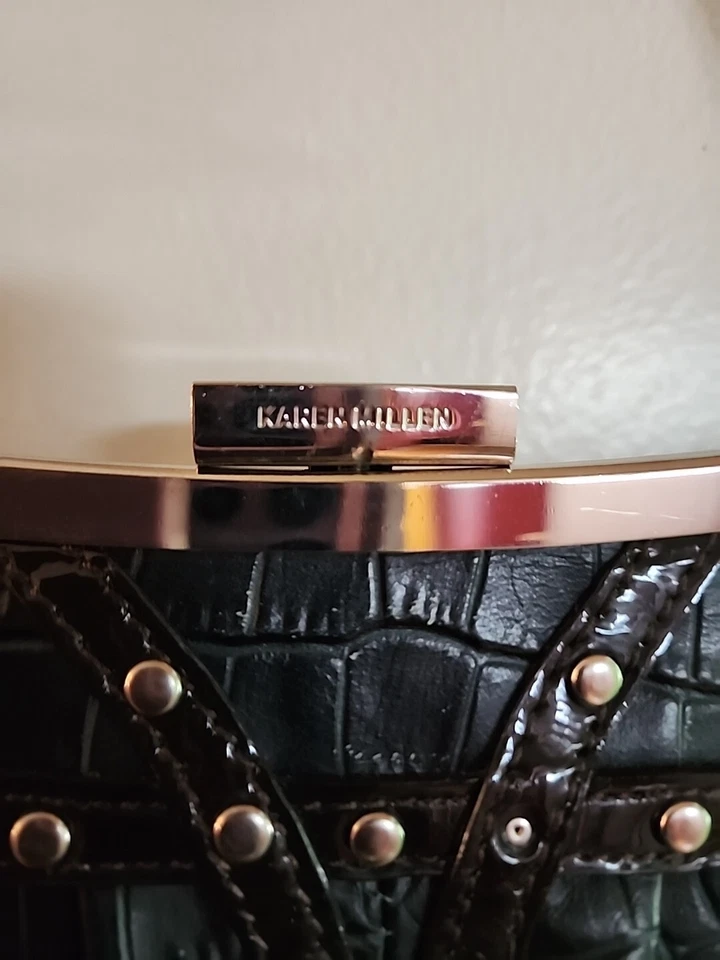 Karen Millen  Vintage Croc Print Studded Vintage Looking Shoulder Handbag - Image 4 of 4