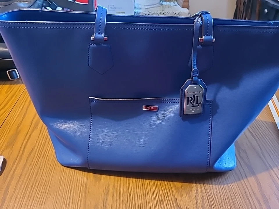 Bolsa Tote Grande de Luxo RALPH LAUREN - Azul Colbalto Veja Fotos - Imagem 4 de 4