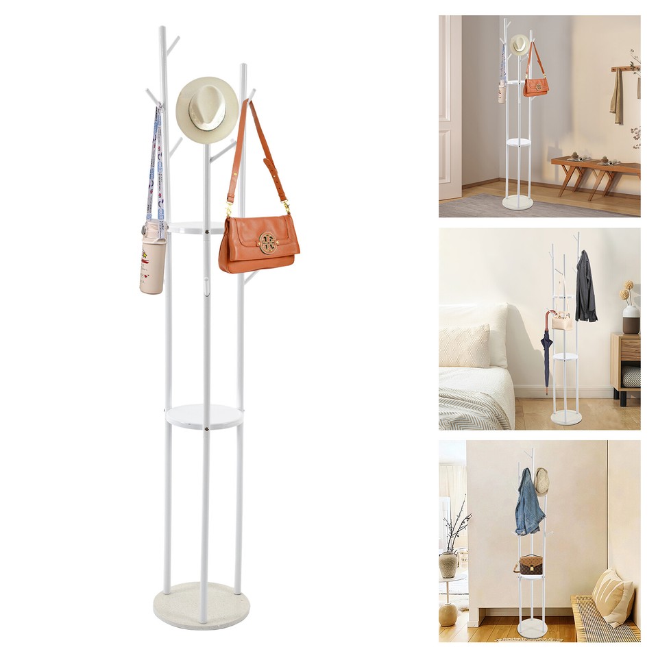 Metal Coat Rack Stand Free Standing Tree Clothes Hanger Hat Coat Rack 9