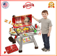 Barbecue Grill Toy Set, Kids BBQ Kitchen Playset with Smoke Sound Light Simul...