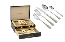 72-Piece Two Tone Gold Venezia Design Flatware Set Gift Box, With Storage Box,