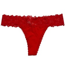 NWT AERIE Thong Sz M Red Silky Lace