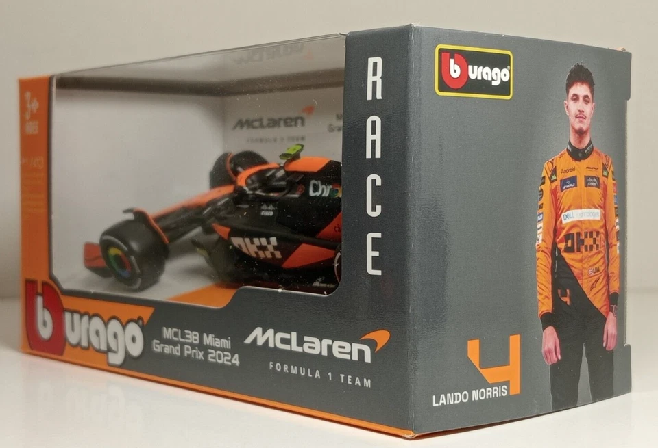 Bburago 38214 McLaren MCL38  F1 Team #4 Lando Norris G.P.2024 - METAL 1:43 - Immagine 2 di 2