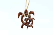 Hawaiian Koa Wood Turtle / Honu Mama and Baby Necklace - Hand Carved Genuine Koa
