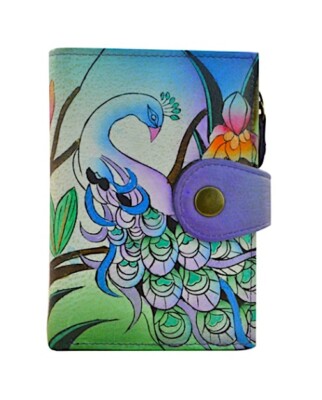 NWT Anna By Anuschka Midnight Peacock Hand Painted Leather Wallet 