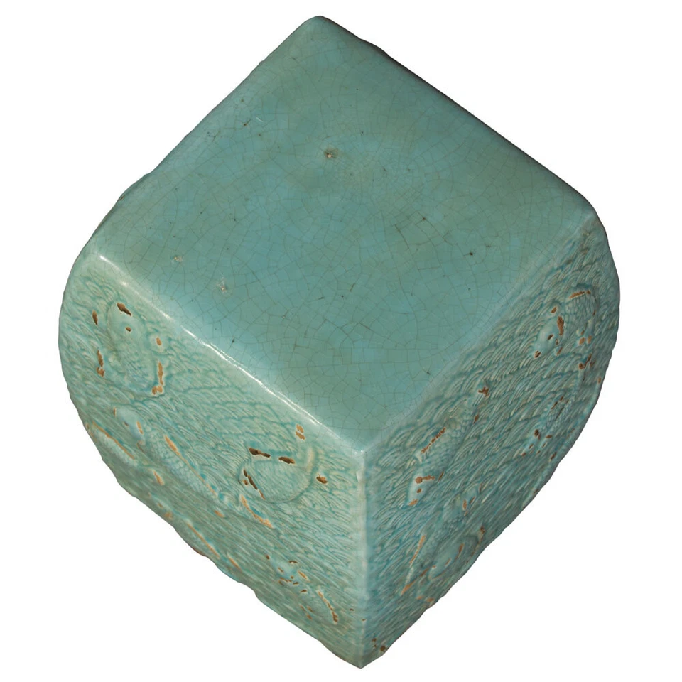 US Seller - Distressed Celadon Porcelain Koi Fish Pond Asian Garden Stool - Image 4 of 4