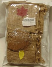 24 NEW Drawstring Burlap Bags Leaves Party Christmas Gift Sack Pouches Tags