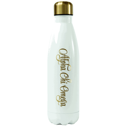 Alpha Chi Omega Sorority Edelstahl Trinkflasche - Weiß/Gold - Neu!
