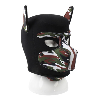 Petplay Hondenmasker met kraag, zacht latex, hondenmasker met oren, puppymasker, hondenmasker, afneembare mond, geschikt voor Halloween, vakantiefeest (L, camouflage