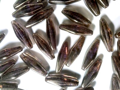 Vtg 50 Lumi Brown Elongated Lantern Czech Glass Beads 24X9mm LAMPS #011421d