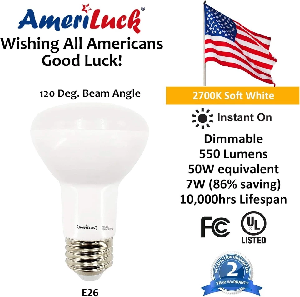 10 Pack BR20 LED Flood Light Bulb, Dimmable, 7W (50W Equiv.), 2700K Soft White - Image 3 of 4