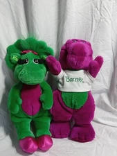 Vintage 1992 The Lyons Group Golden Bear Barney and Baby Bop Plush 13"