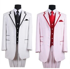 Men's 3 piece Luxurious striped Suit Blue Black Red Turquoise 38 56