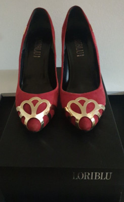 rote LORIBLU Pumps Absatz 10 Gr. 37 Luxury Made in Italy rot Goldspitze