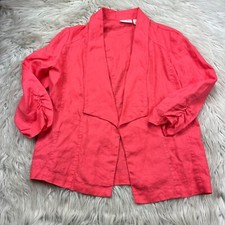 Chico's Women's 1 US M 100 Linen Open Front Notch Collar Jacket Lagenlook