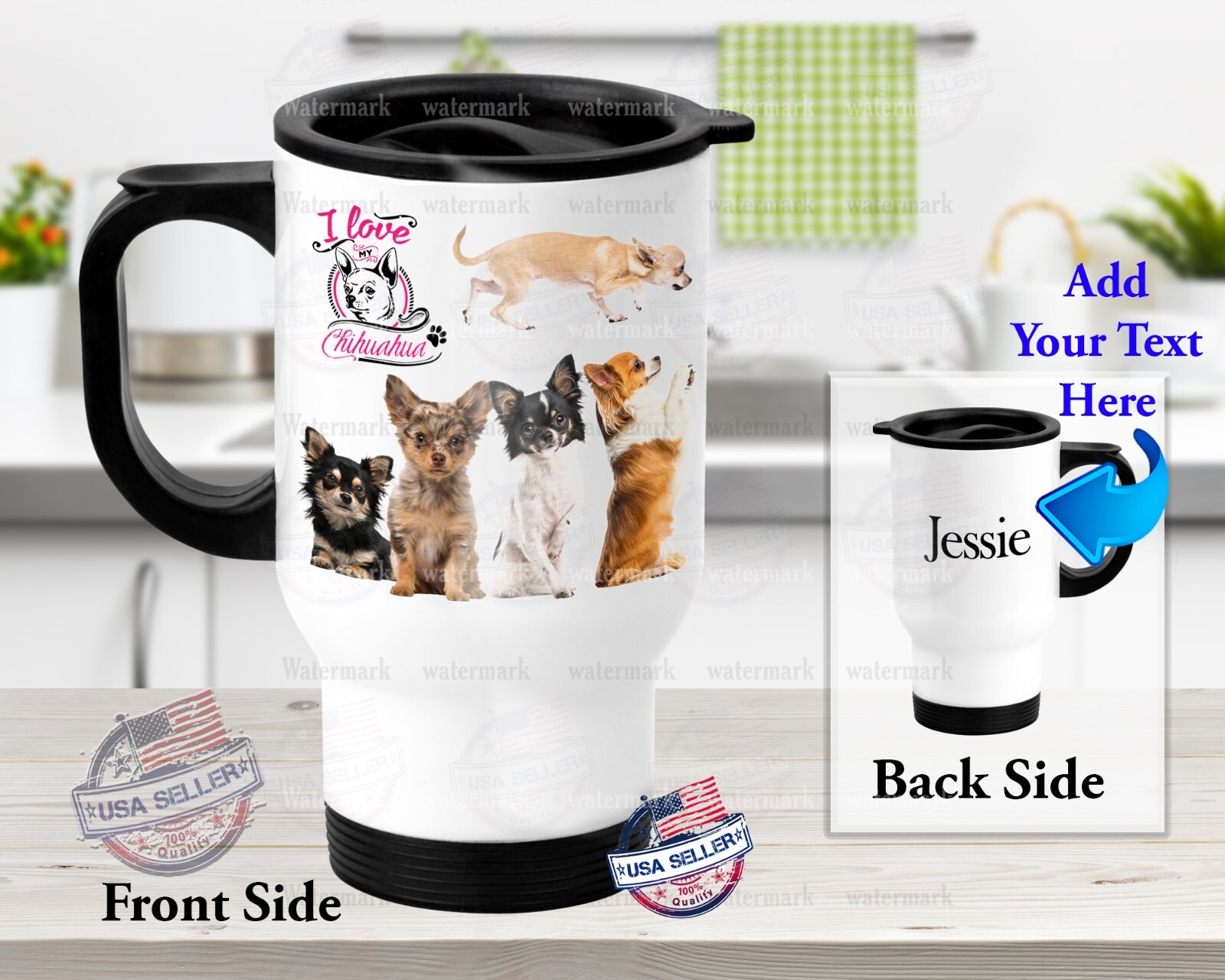 I Love Chihuahua Dog Customized Stainless Steel Tumbler Travel Coffee Mug