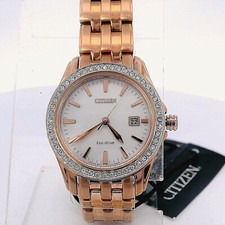 Ladies Citizen EW1903-52A Eco-Drive Crystal Silver Dial Rose Gold Watch