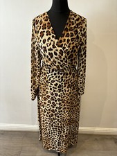 Zara Leopard Print Wrap Dress Size XS Long Sleeve Zip Back