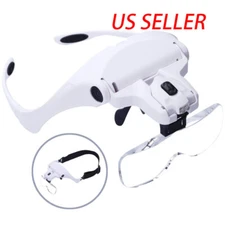 Magnifying Glass LED Light Head Loupe Jeweler Watch Bright Magnifier with 5 Lens