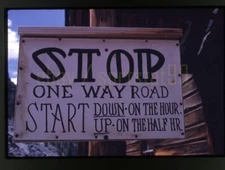 STOP One Way Road Sign - 1961 Mountain Vacation - Vintage 35mm Slide