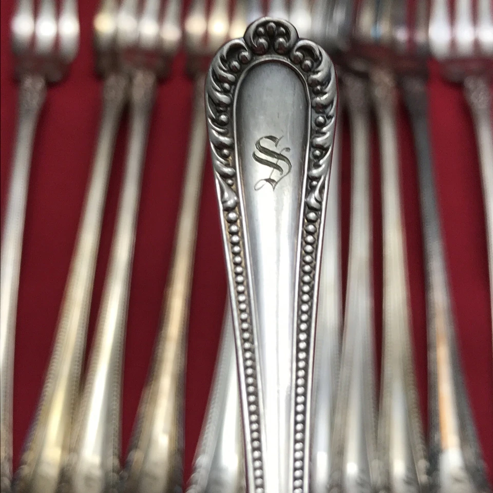 HORQUILLAS DE MARISCOS/CÓCTELES WINTHROP plateadas Gorham S mono 12 piezas 1896 Foto 2 de 4