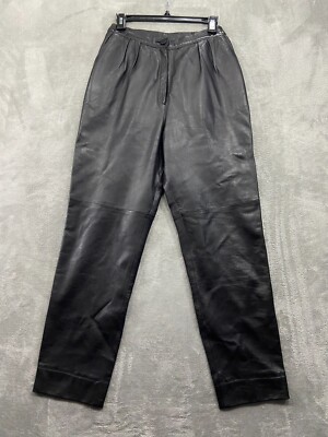 Leonardo Riva Pants Women's 12 Black Leather Outdoors Bikercore Grunge 25x29 Y2k