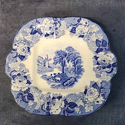 Woods Woodsware ''English Scenery'' Square Handled Cake Plate Tranferware u-15E