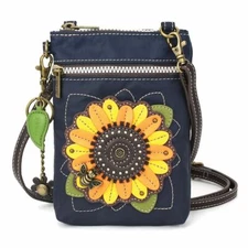 NEW CHALA NAVY BLUE SUNFLOWER RFID VENTURE CELLPHONE CROSSBODY PURSE ADJ STRAP