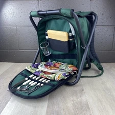 PICNIC TIME Inc Green Backpack w/ Stool - plates utensils tablecloth napkin etc