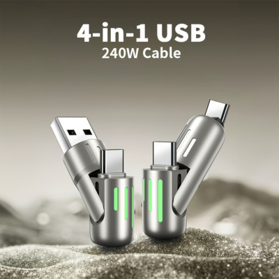 4 in 1 Multi-USB Charging Cable -MAX 240W Fast Charging/with USB A+Type C 6.6ft