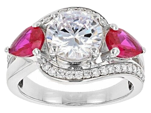 Lab Created Ruby & White Diamond Simulant Platinum Ovr Sterling Silver Ring Sz10 - Picture 1 of 4