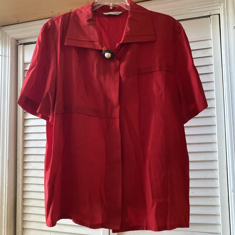 Vintage Camille Claudel Red Ladies Button Down Blouse Shirt Size Large 