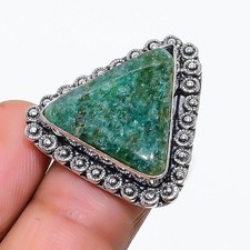 Green Aventurine Gemstone Handmade 925 Sterling Silver Jewelry Ring Size 8 A711